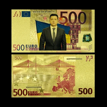 Зеленский Золотые Банкноты в евро Президент Украины Банкноты в 500 евро Невалютная Пластиковая коллекционная карта Украшение дома