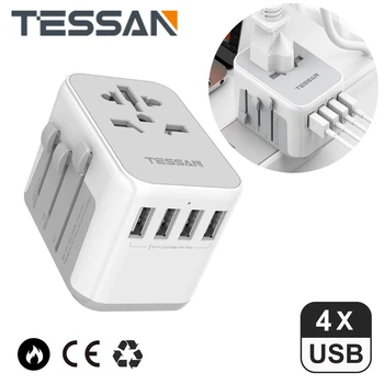 Универсальный Дорожный Штекерный адаптер TESSAN с 4 USB-портами для ЕС, AU, США, Великобритании Более чем в 150 Странах для смартфонов, Планшетов, Фотоаппаратов