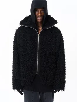 Зимняя плотная черная куртка на молнии с теплым мехом для мужчин и женщин