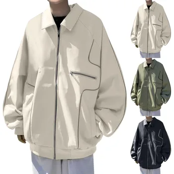 Осенне-зимняя мужская винтажная куртка с отворотом и воротником-стойкой на молнии, теплое пальто, ветровка из искусственной кожи, Sobretudo Masculino