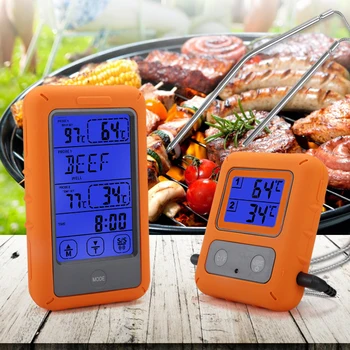 Двойной зонд Беспроводной Цифровой пищевой термометр для кухни, Коптильня для барбекю, Гриль, духовка, Таймер для мяса, будильник, Водонепроницаемый ЖК-измеритель температуры
