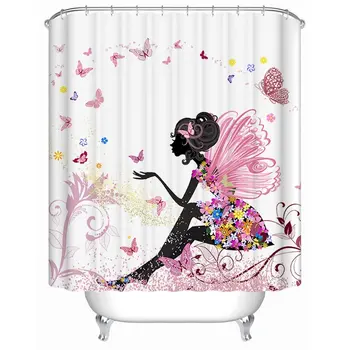 Цветочные занавески для душа, цветочная бабочка, водонепроницаемая занавеска для ванной, занавеска для ванной, крючки для занавески для душа для украшения ванной комнаты